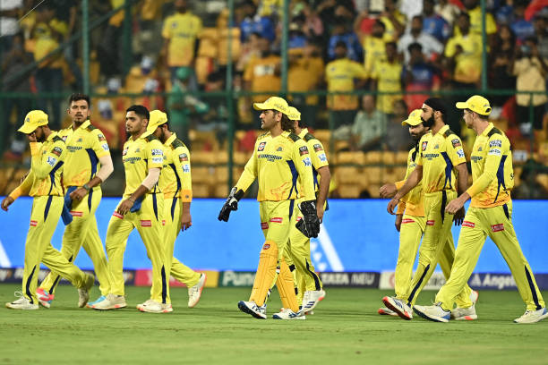 CSK vs PBKS Prediction Chennai Super Kings' players arrive at the start of Indian Premier League (IPL) Twenty20 cricket match between Royal Challengers Bengaluru and Chennai Super Kings at the M Chinnaswamy Stadium in Bengaluru