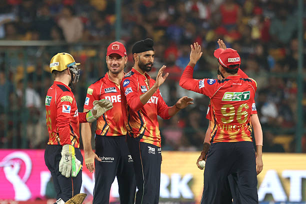 BENGALURU, INDIA - APRIL 18: Harpreet Brar of Punjab Kings celebrates the wicket of Yash Dayal of Royal Challengers Bengaluru during the 2025 IPL match between Royal Challengers Bengaluru and Punjab Kings at M Chinnaswamy Stadium