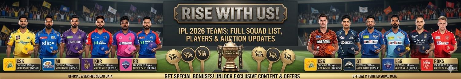 IPL 2026 teams main banner , IPL 2026 Teams : Full Squad List, Players & Auction Updates